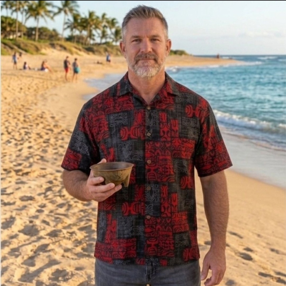 The Hawaiian OriginaMen's Red & Black Hawaiian Print Short-Sleeve Shirt. Size XL